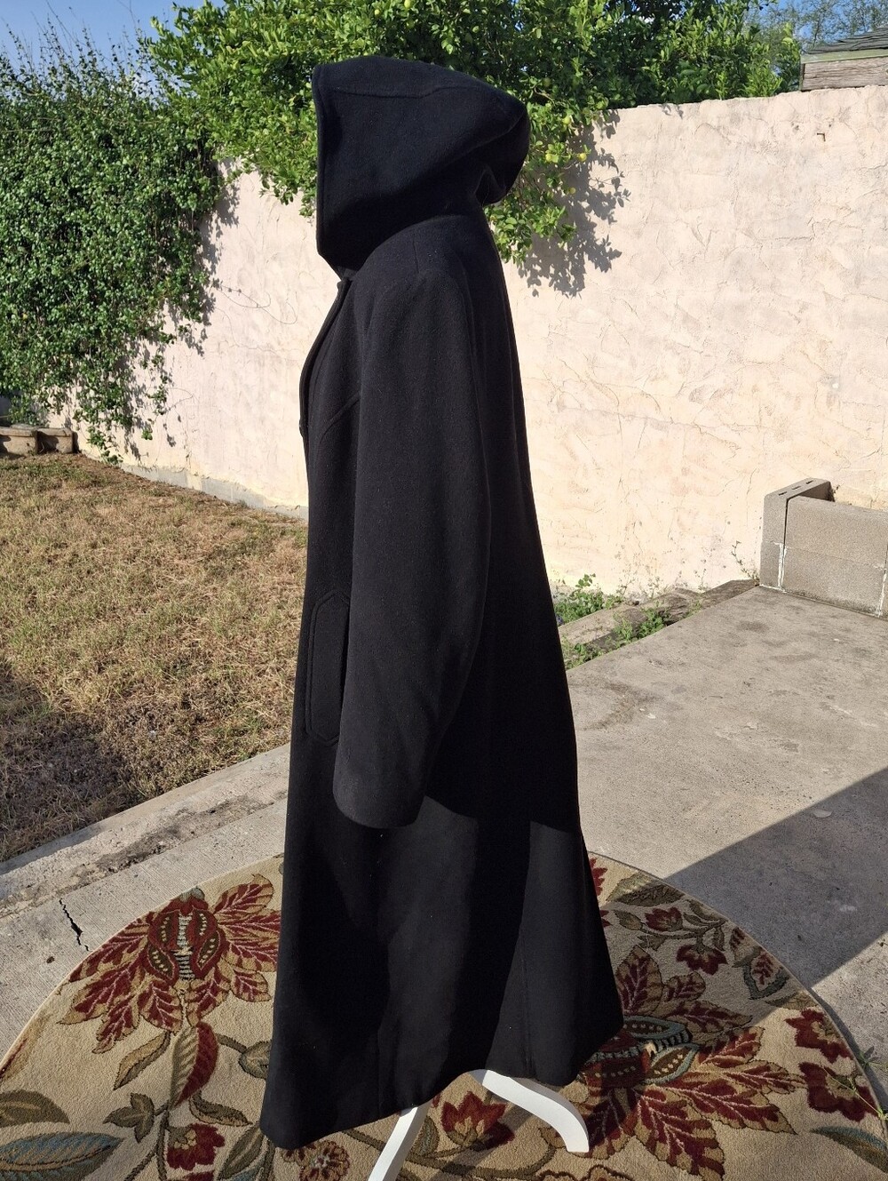 Anne Klein Black Hooded Double-Breasted 100% Wool Long Coat Women Size 16 - Picture 11 of 16